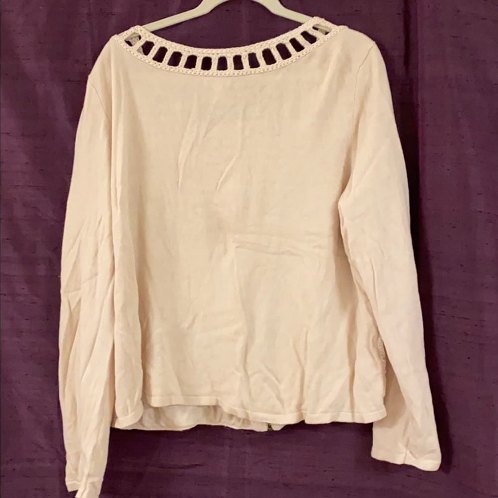 Chico’s Linen Blend Macramé Zippered Cardigan - Picture 5 of 7